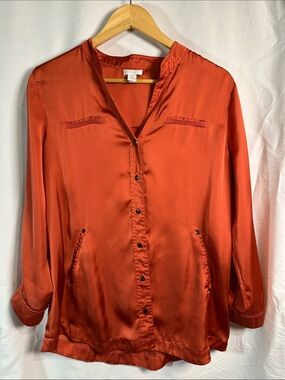 Chico’s Burnt Orange Satin Button-Down Blouse
